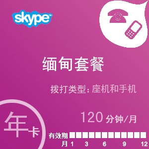 skype缅甸通120年卡