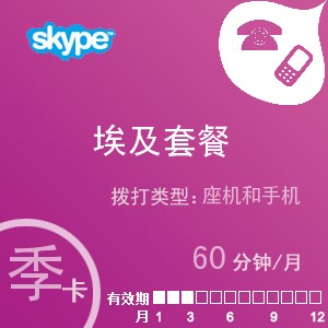 点击购买skype埃及通60季卡充值卡