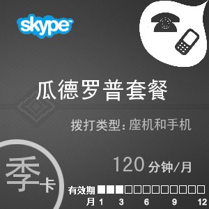 点击购买skype瓜德罗普通120季卡充值卡